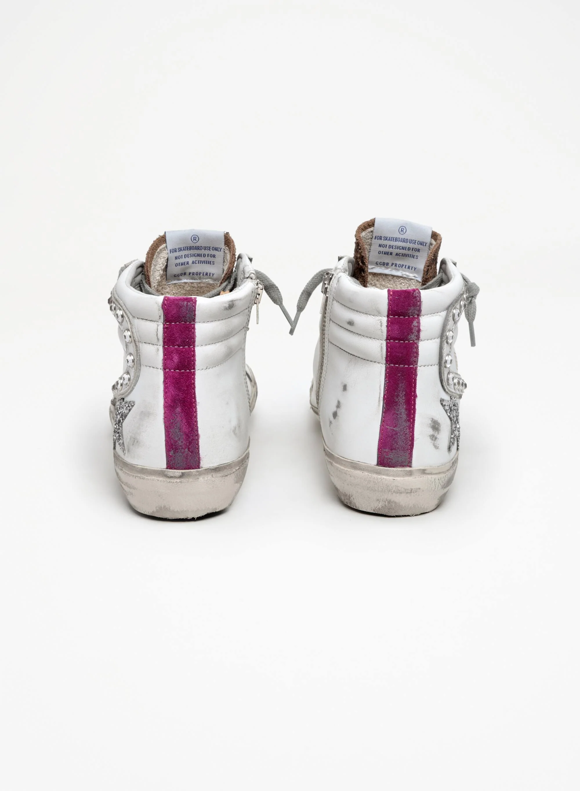 Women | Slide Sneakers White Leather with Studded Flash & Silver Glitter Star | White x Beige Brown Black x Silver x Magenta - Image 3