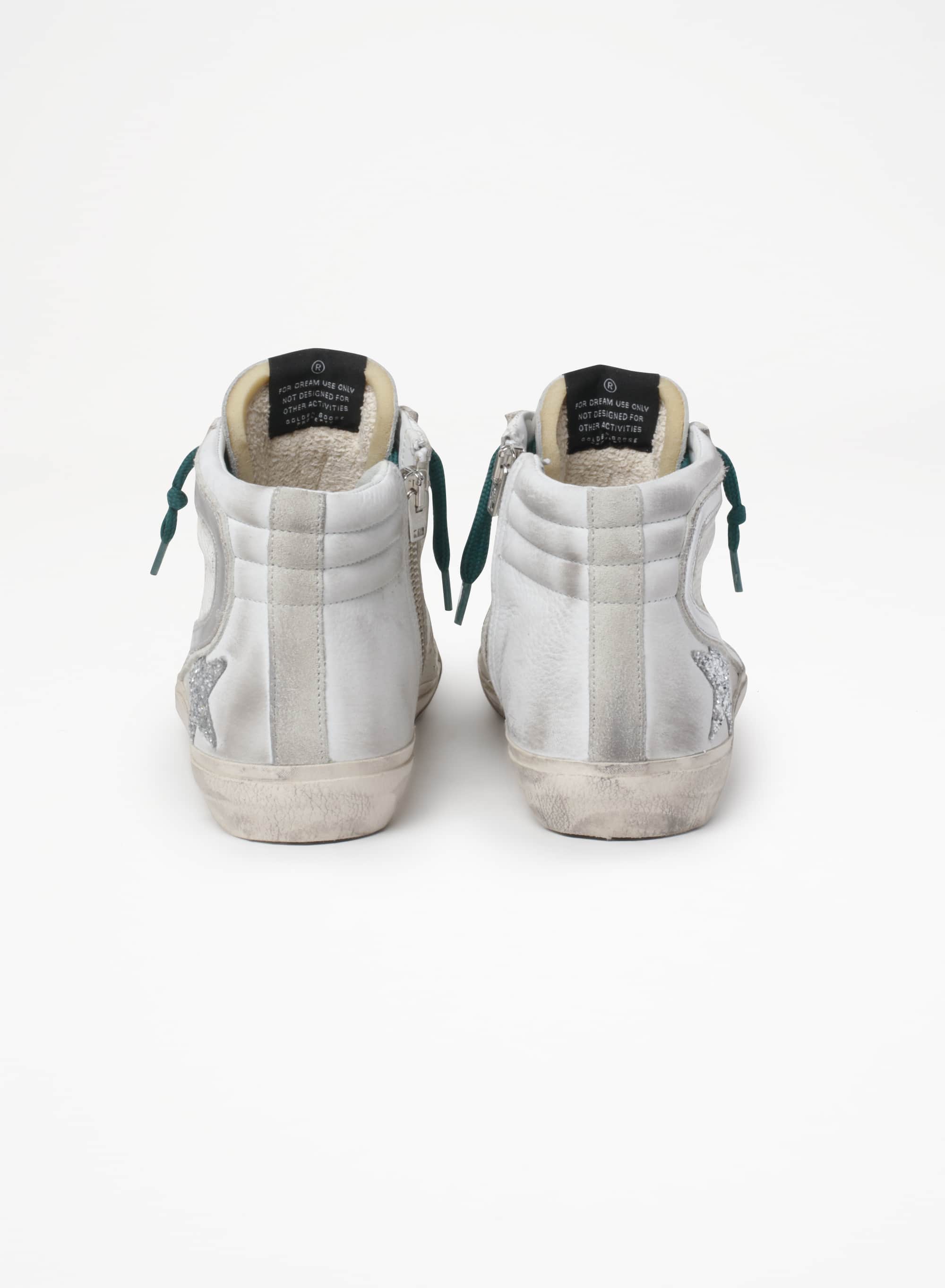 Women | Slide Sneakers with Snake-Print Leather Upper & Glitter Star | White x Ice x Silver - Image 5