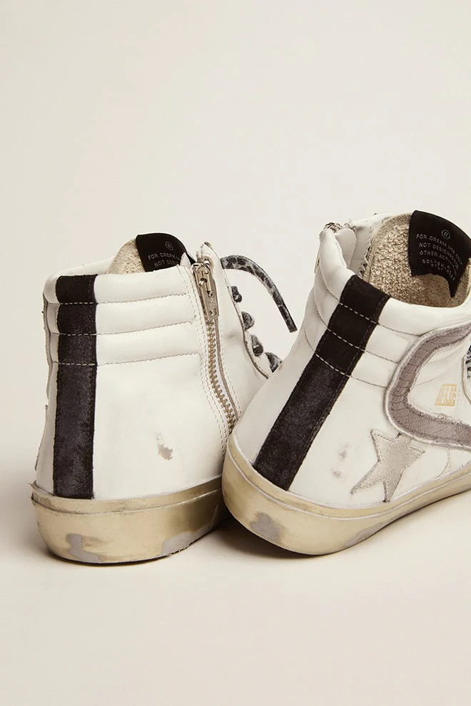Women | Slide with Star White Suede & Leather Flash | White x Black x Taupe - Image 5