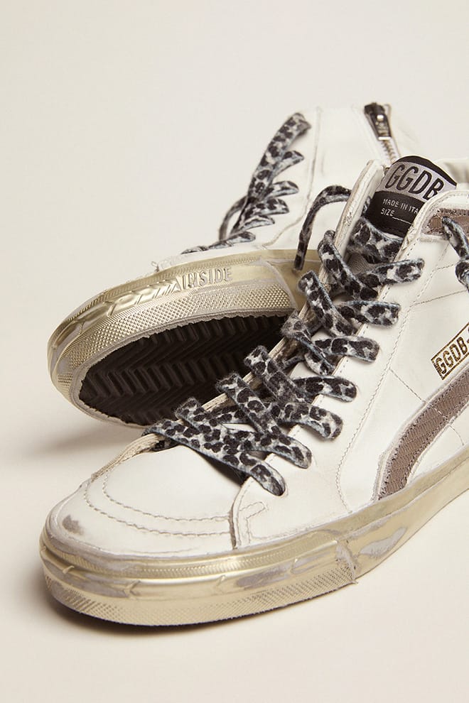Women | Slide with Star White Suede & Leather Flash | White x Black x Taupe - Image 6