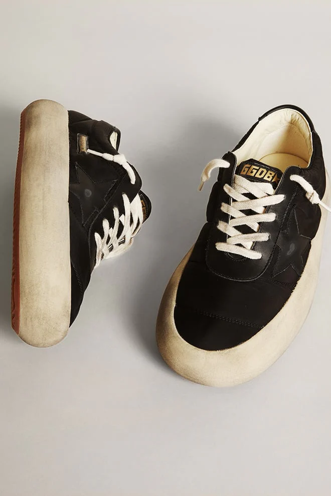 Women | Space-Star Shoes Black Nylon with Black Leather Star & Heel Tab | Black - Image 3