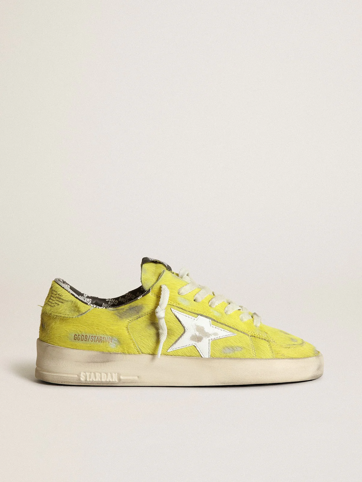 Women | Stardan Fluorescent Yellow Pony Skin with White Star | Yellow Plum x White - Image 7