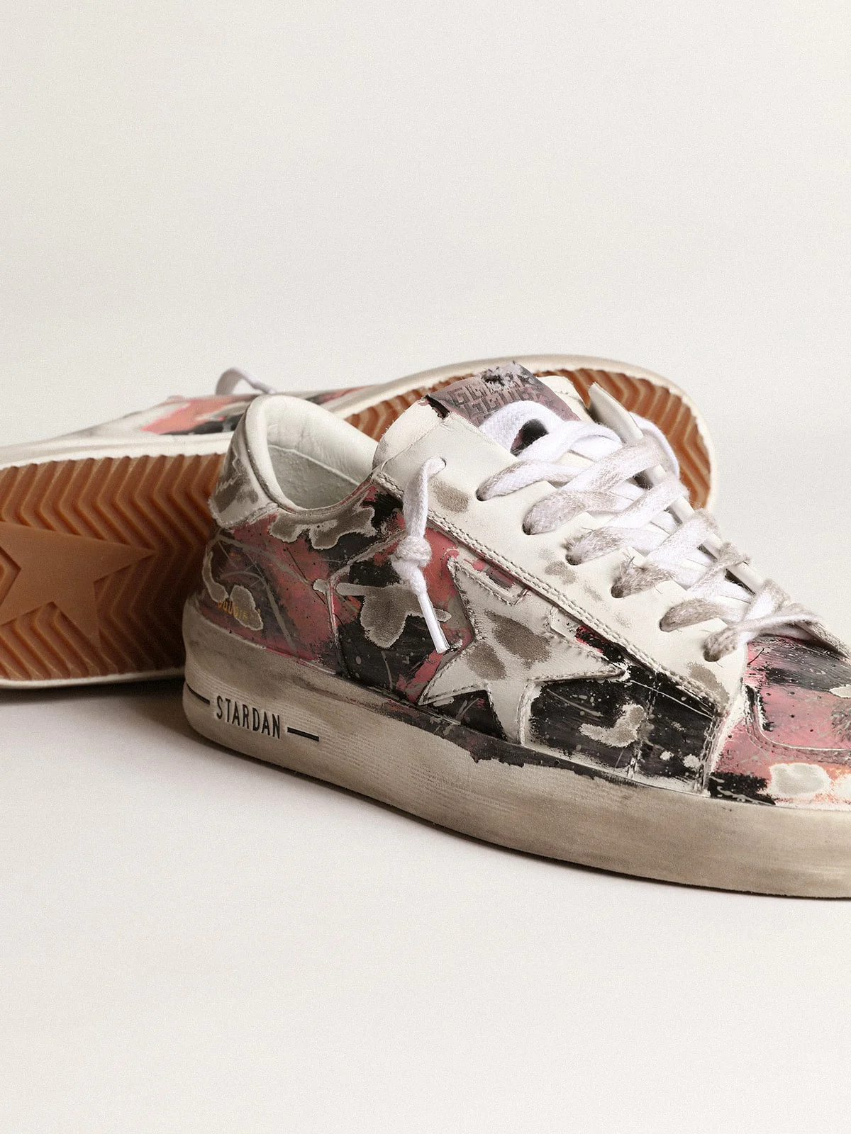 Women | Stardan Lab Leather with All-Over Paint Splatters | Pink x Black x Cream Over Painted - Image 2