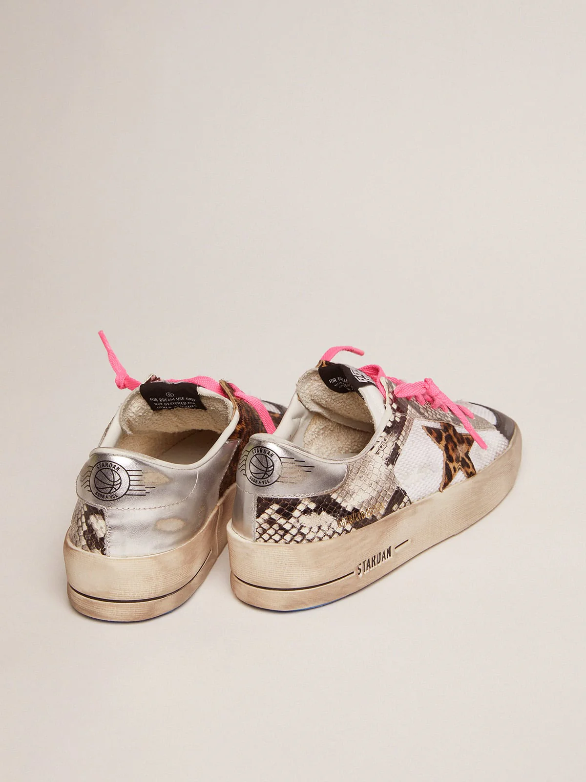 Women | Stardan Lab Sneakers with Leather Upper & Leopard-Print Pony Skin Star | Grey Black x White x Black x Beige Brown Black x Silver - Image 6
