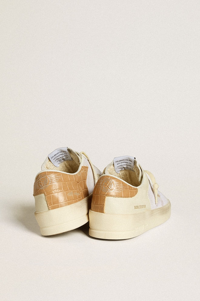 Women | Stardan Ltd with Beige Leather Star & Crocodile Beige Leather Heel Tab | White x Beige - Image 6