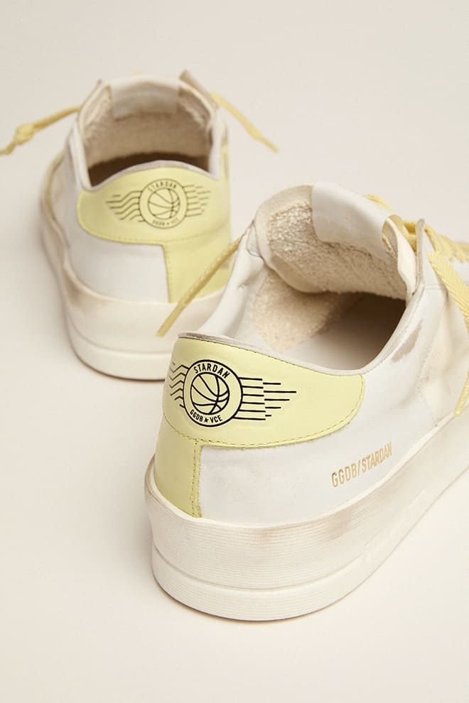 Women | Stardan Milk-White Nappa with Yellow Leather Star & Heel Tab | White x Light Yellow - Image 2
