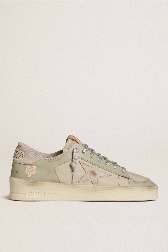 Women | Stardan Nappa & Leather with Suede Star & Heel Tab | Beige x Light Green - Image 7