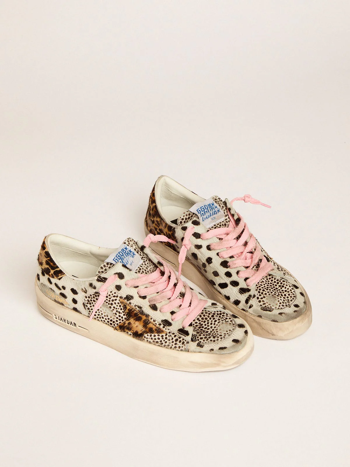 Women | Stardan Sneakers Polka-Dot Pony Skin with Leopard-Print Pony Skin Star | Black White x Beige Brown Leo - Image 2