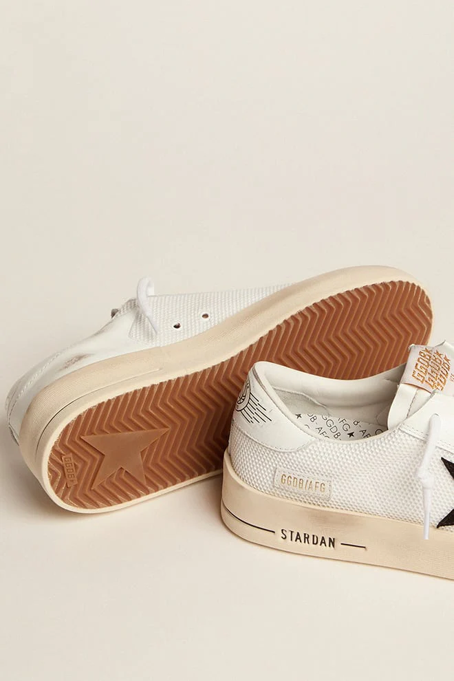 Women | Stardan with White Leather & Mesh Inserts & Black Suede Star | White x Black - Image 2