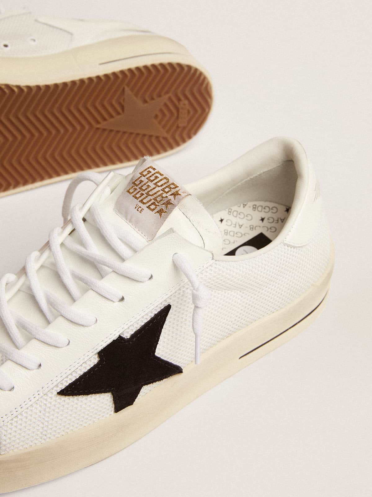 Women | Stardan with White Leather & Mesh Inserts & Black Suede Star | White x Black - Image 6
