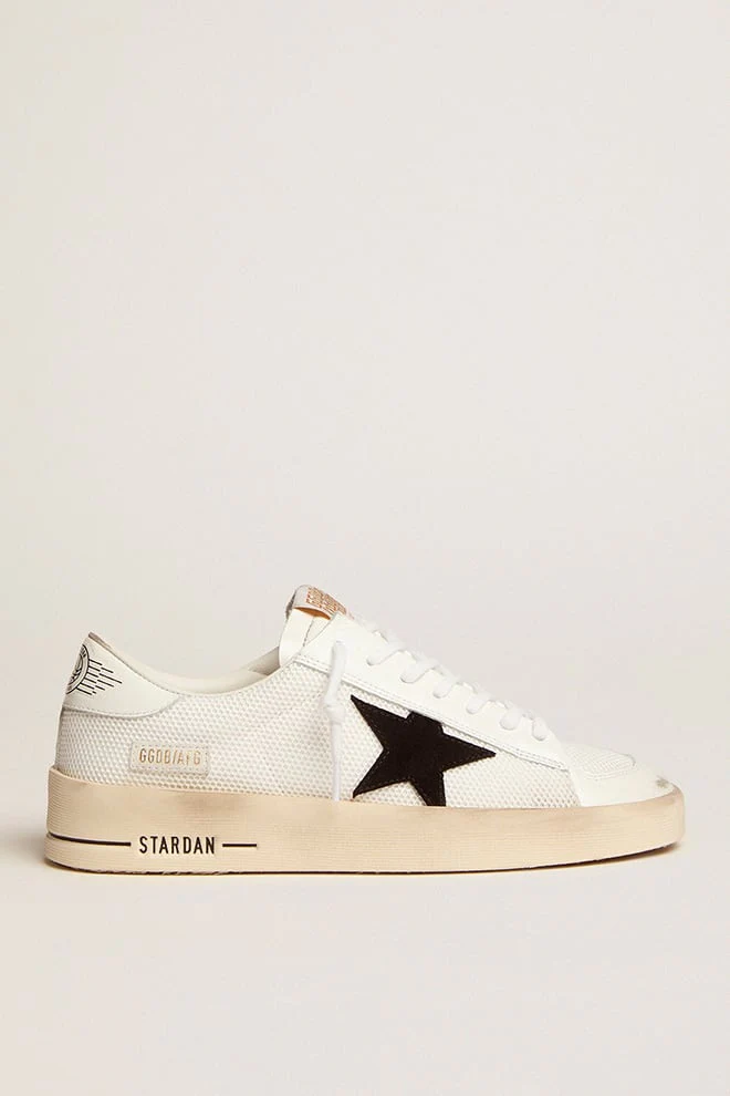 Women | Stardan with White Leather & Mesh Inserts & Black Suede Star | White x Black - Image 8