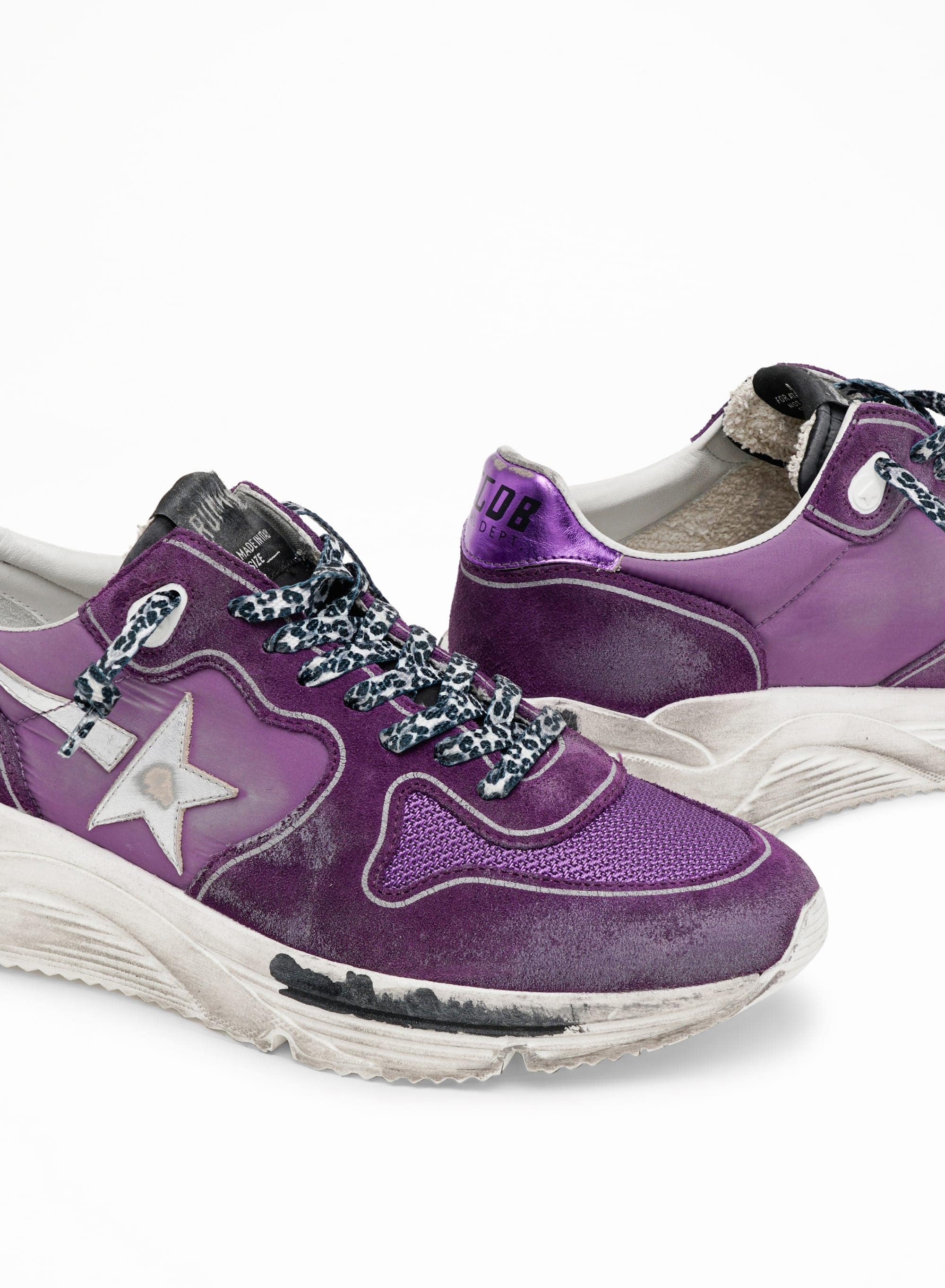 Women | Suede, Leather & Mesh Running Sole Sneakers with Metallic Heel Tab | Purple x Silver - Image 6