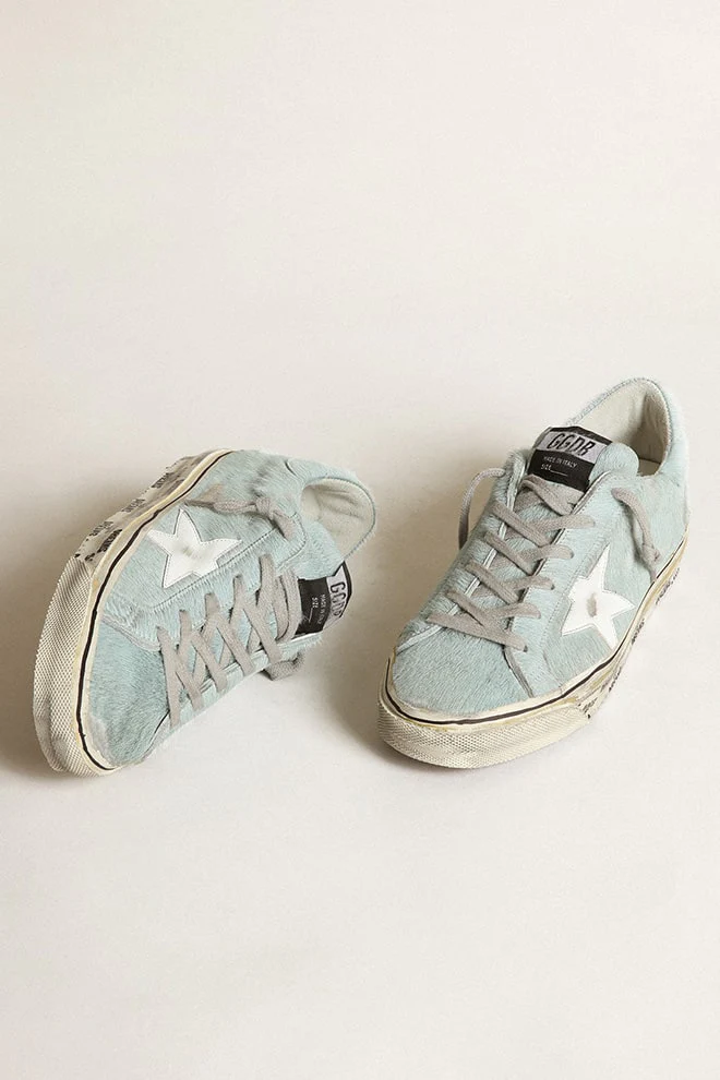 Women | Super-Star Aquamarine with White Star & Grey Laces | Aquamarine x White - Image 5