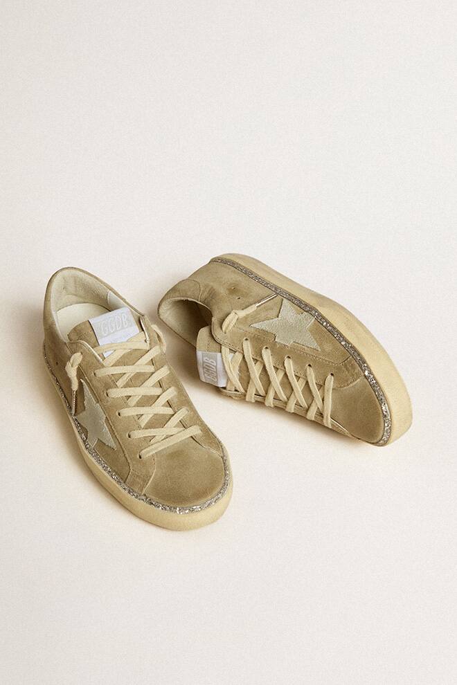 Women | Super-Star Beige Suede with Glitter Edge Around | Ice x Silver - Image 2