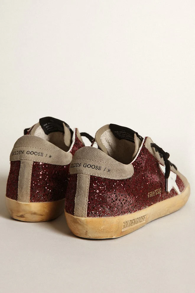 Women | Super-Star Burgundy Glitter with White Leather Star & Dove-Gray Suede Tongue | Bordeaux x Taupe x White - Image 2