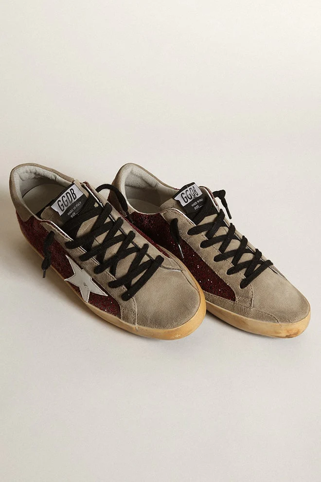 Women | Super-Star Burgundy Glitter with White Leather Star & Dove-Gray Suede Tongue | Bordeaux x Taupe x White - Image 8