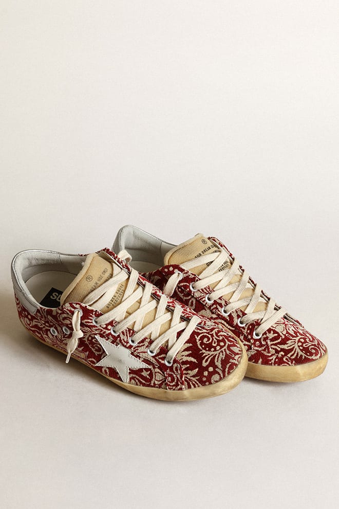 Women | Super-Star Dark Red & Ivory Jacquard Fabric | Wine Ivory Jacquard x White x Silver - Image 4