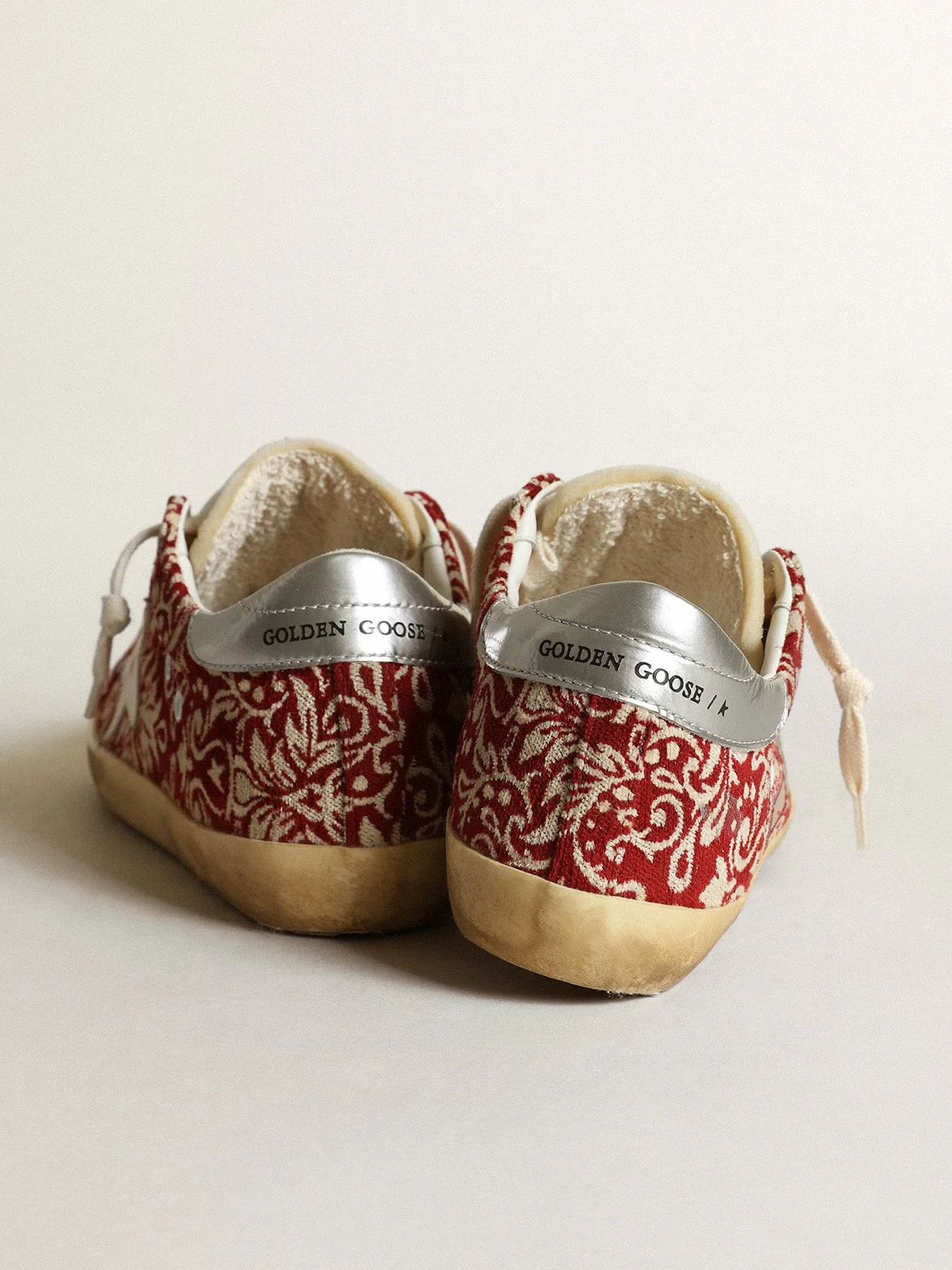 Women | Super-Star Dark Red & Ivory Jacquard Fabric | Wine Ivory Jacquard x White x Silver - Image 6