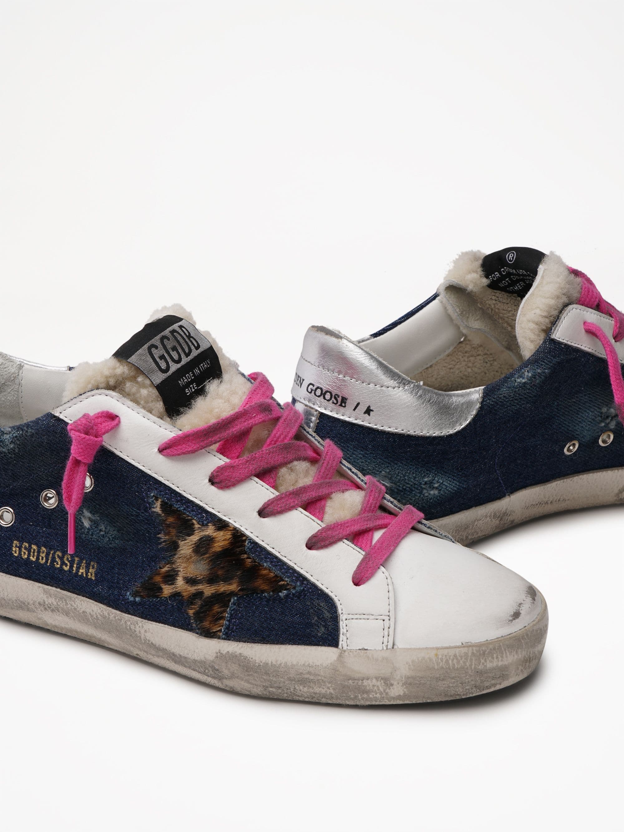 Women | Super-Star Denim Upper Leopard Horsy Star Laminated | Blue x White x Brown Leo x Silver - Image 4
