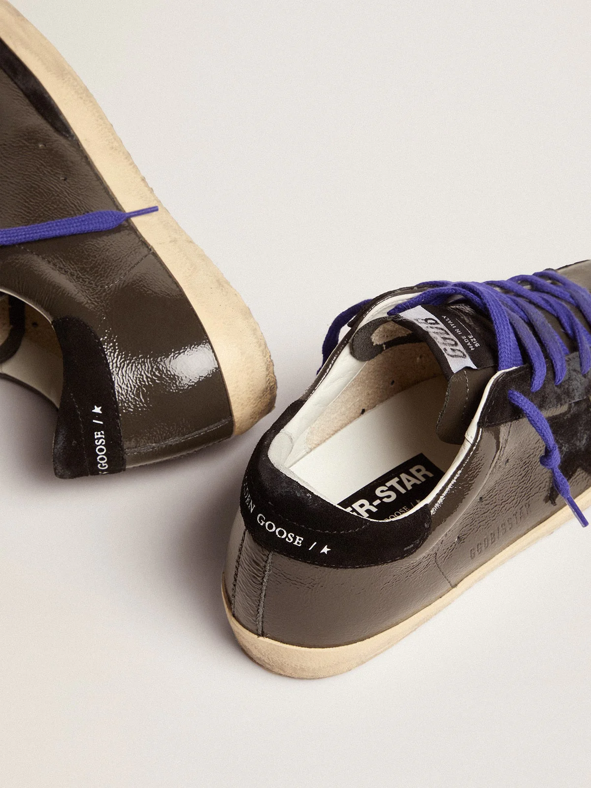 Women | Super-Star Gray Painted Leather with Black Inserts | Grey x Black - Image 5