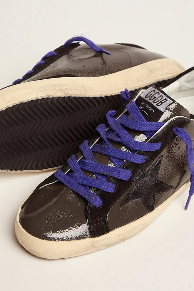 Women | Super-Star Gray Painted Leather with Black Inserts | Grey x Black - Image 7
