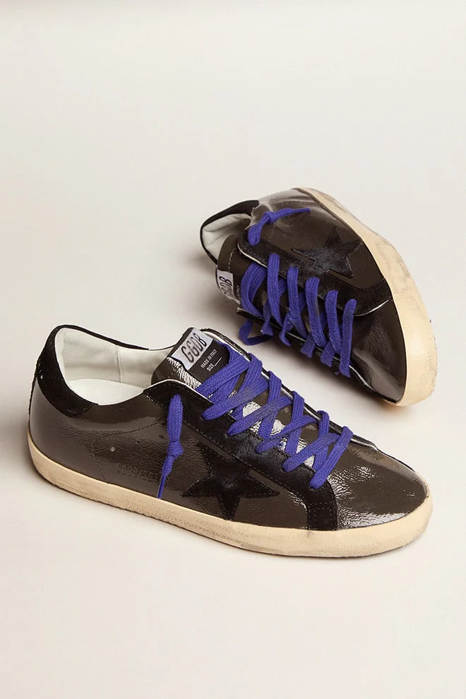 Women | Super-Star Gray Painted Leather with Black Inserts | Grey x Black - Image 8