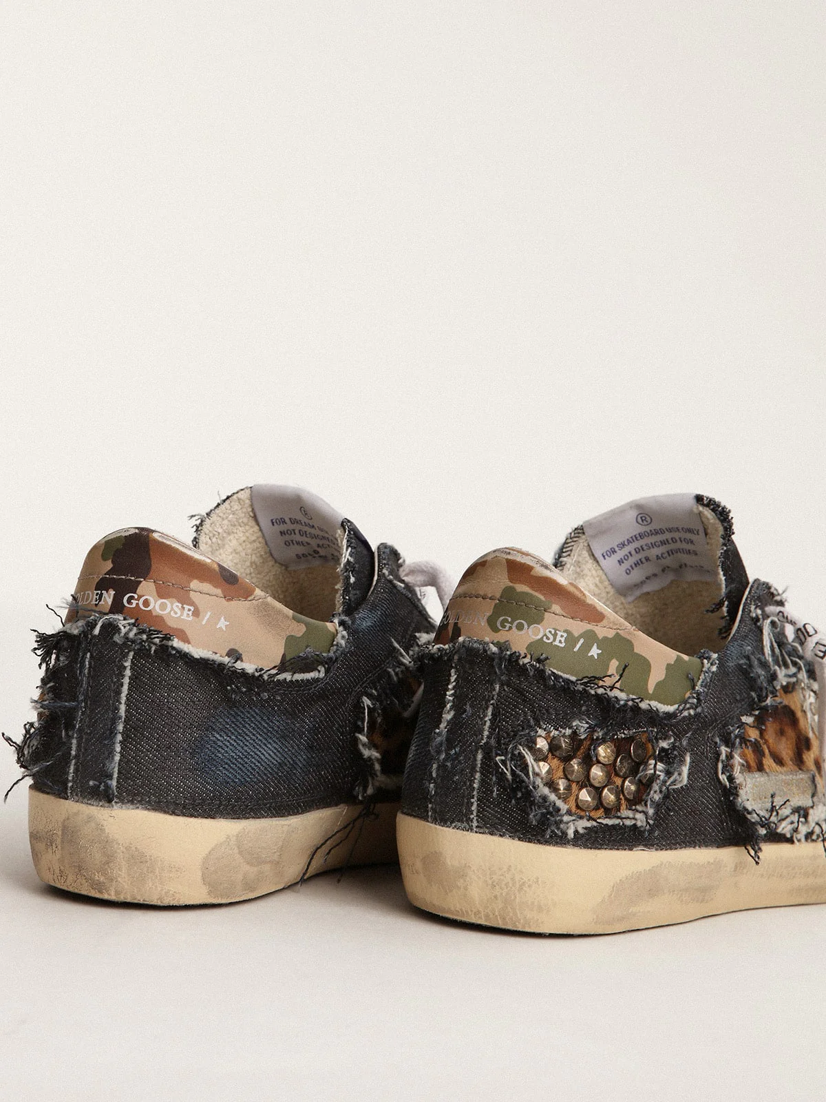 Women | Super-Star Lab Sneakers Denim & Leopard-Print Pony Skin | Blue Beige Brown Black Leo x White x Green Camou - Image 5