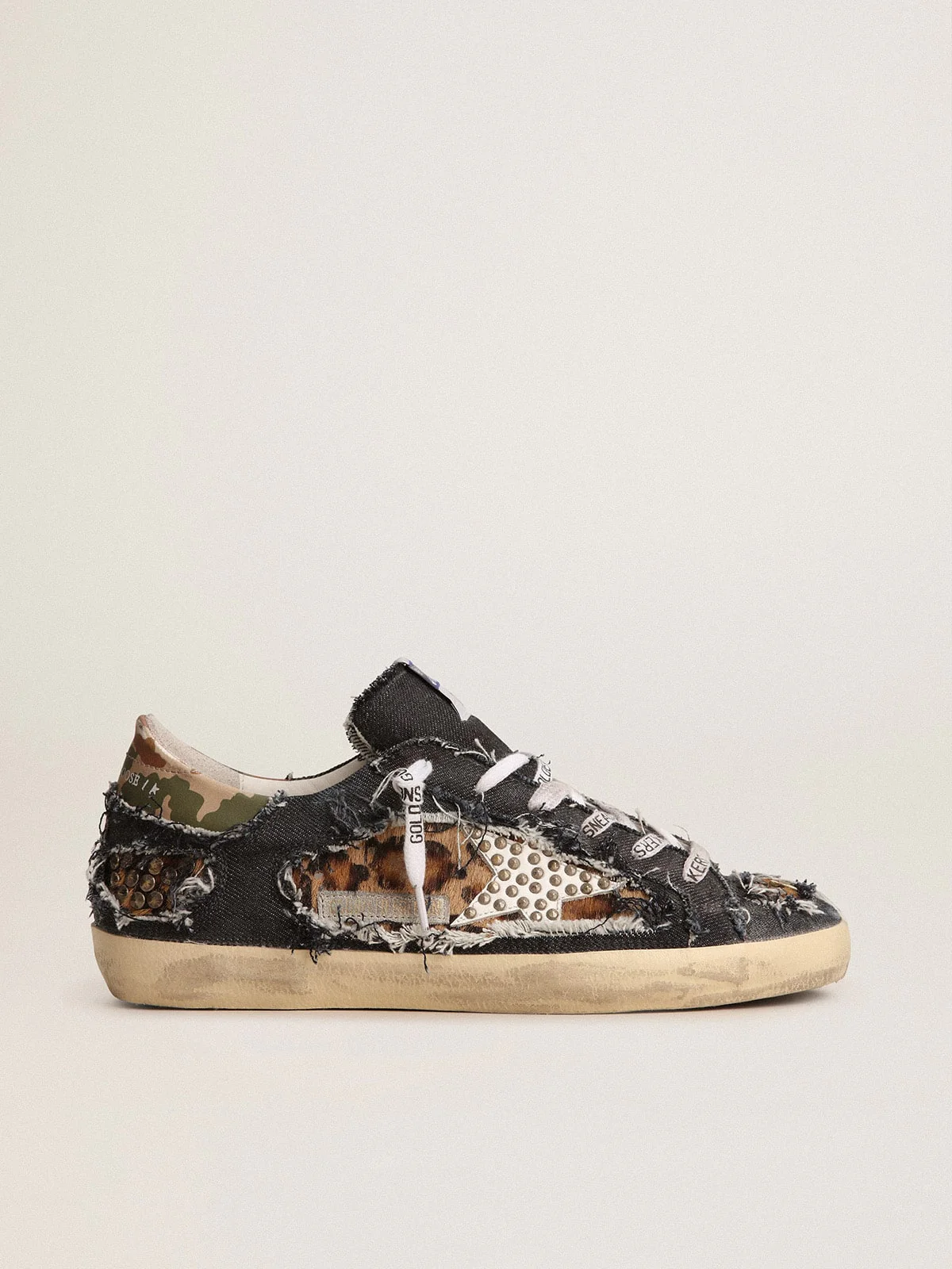Women | Super-Star Lab Sneakers Denim & Leopard-Print Pony Skin | Blue Beige Brown Black Leo x White x Green Camou - Image 8