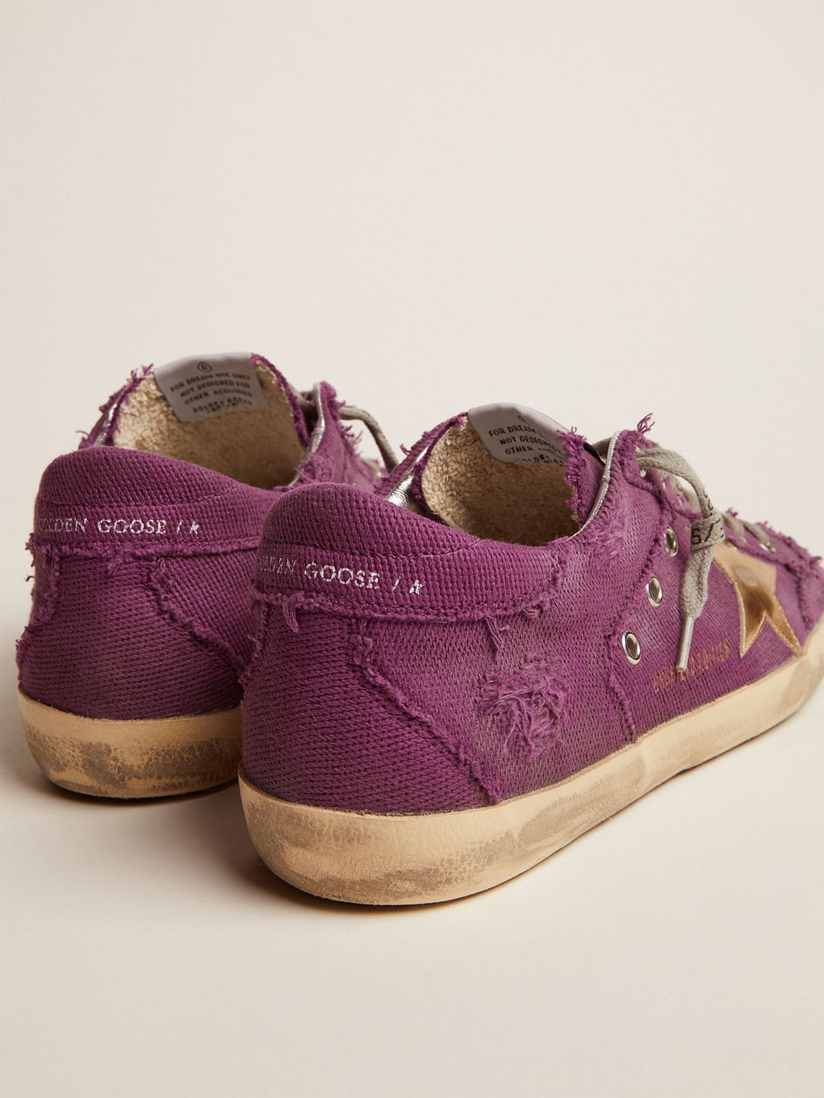 Women | Super-Star Lab Sneakers Purple Distressed Canvas with Gold Star | Purple x Gold - Image 4
