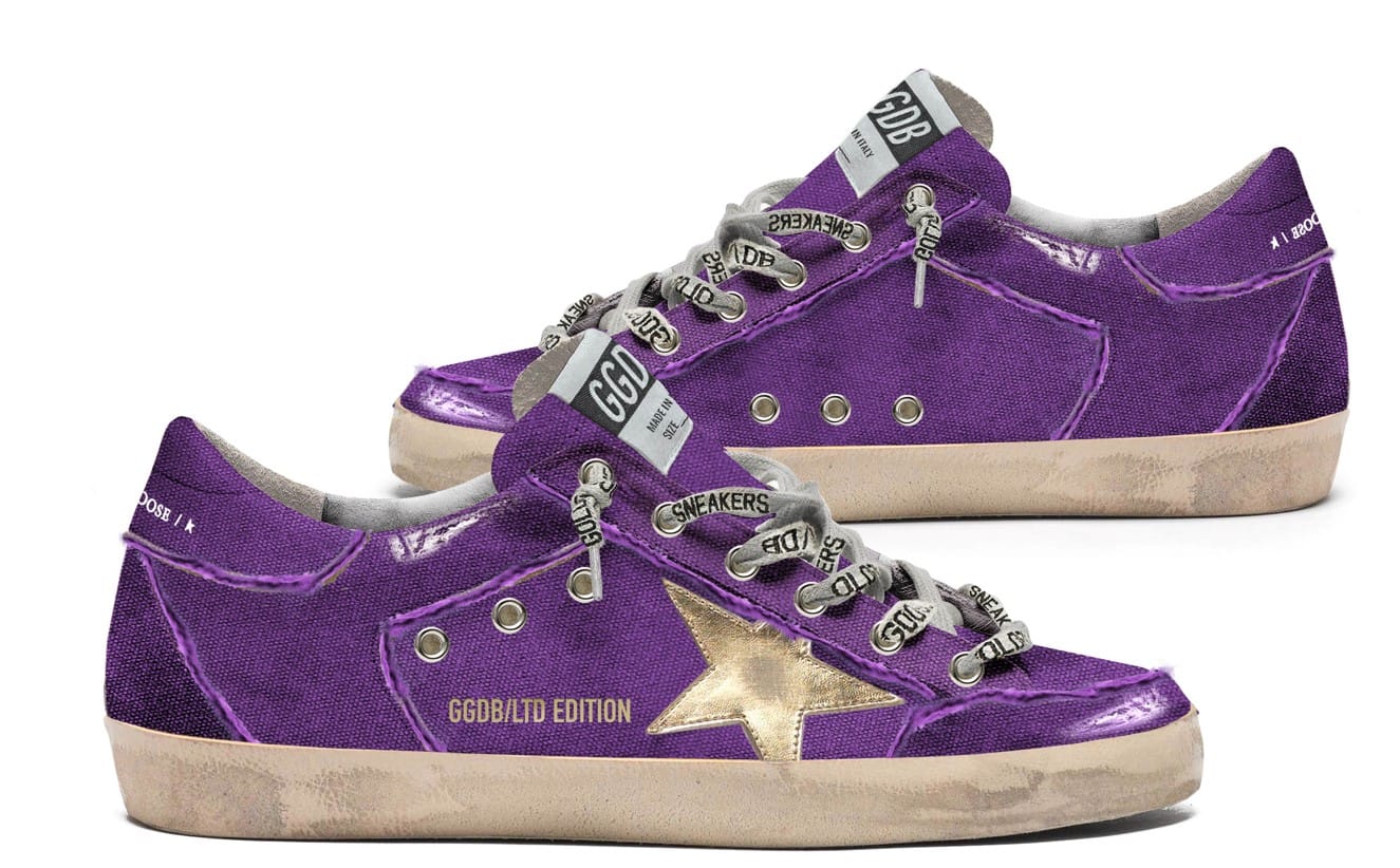 Women | Super-Star Lab Sneakers Purple Distressed Canvas with Gold Star | Purple x Gold - Image 5
