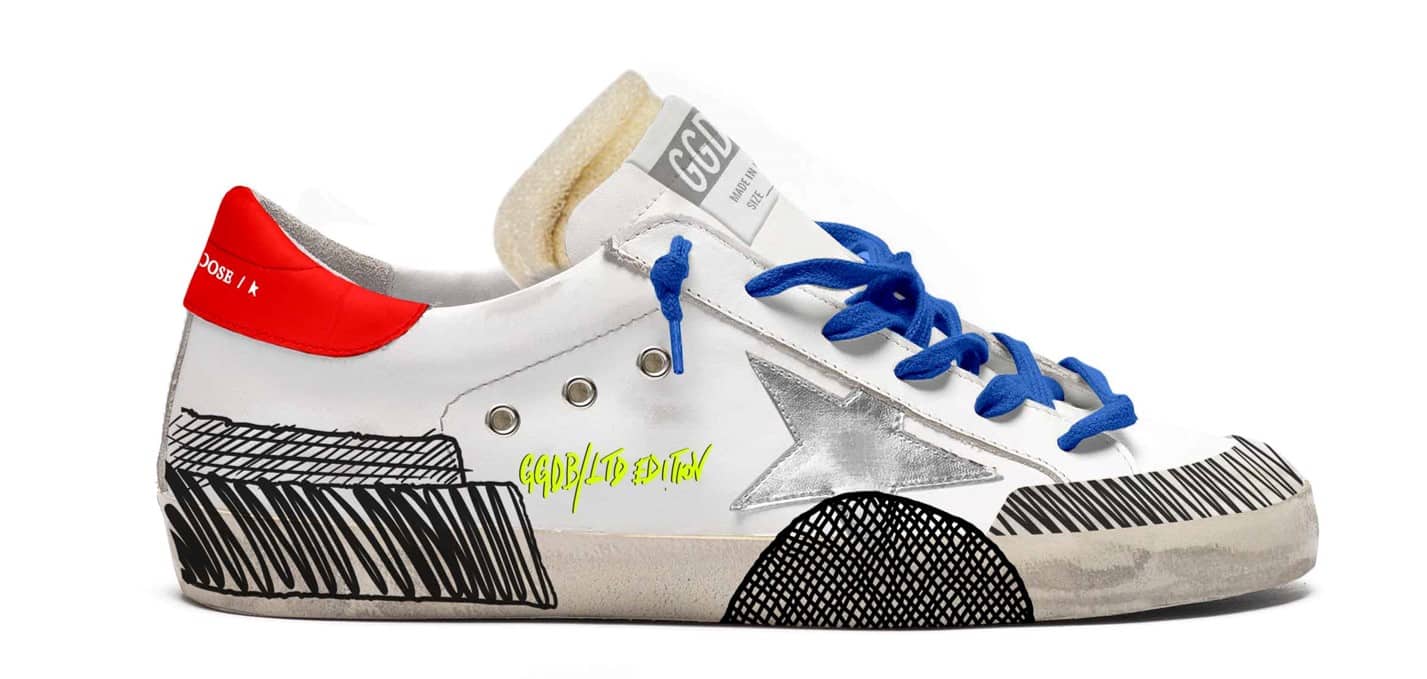 Women | Super-Star Lab Sneakers White Leather & Multi-Foxing-Effect Print | White x Silver x Red x Black - Image 5
