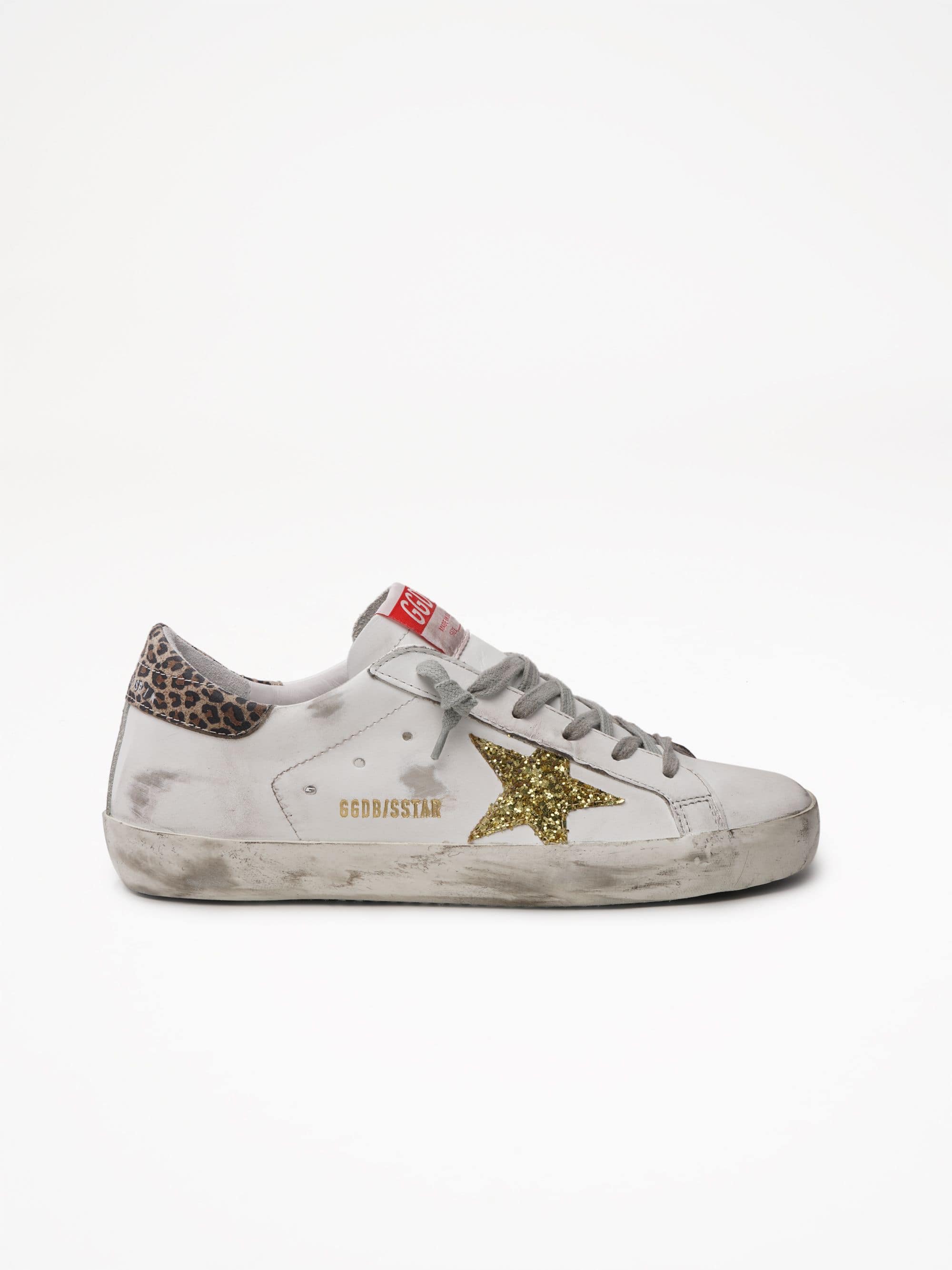 Women | Super-Star Leather Upper Glitter Star Leopard Suede | White x Gold Yellow x Beige Brown Leo - Image 3