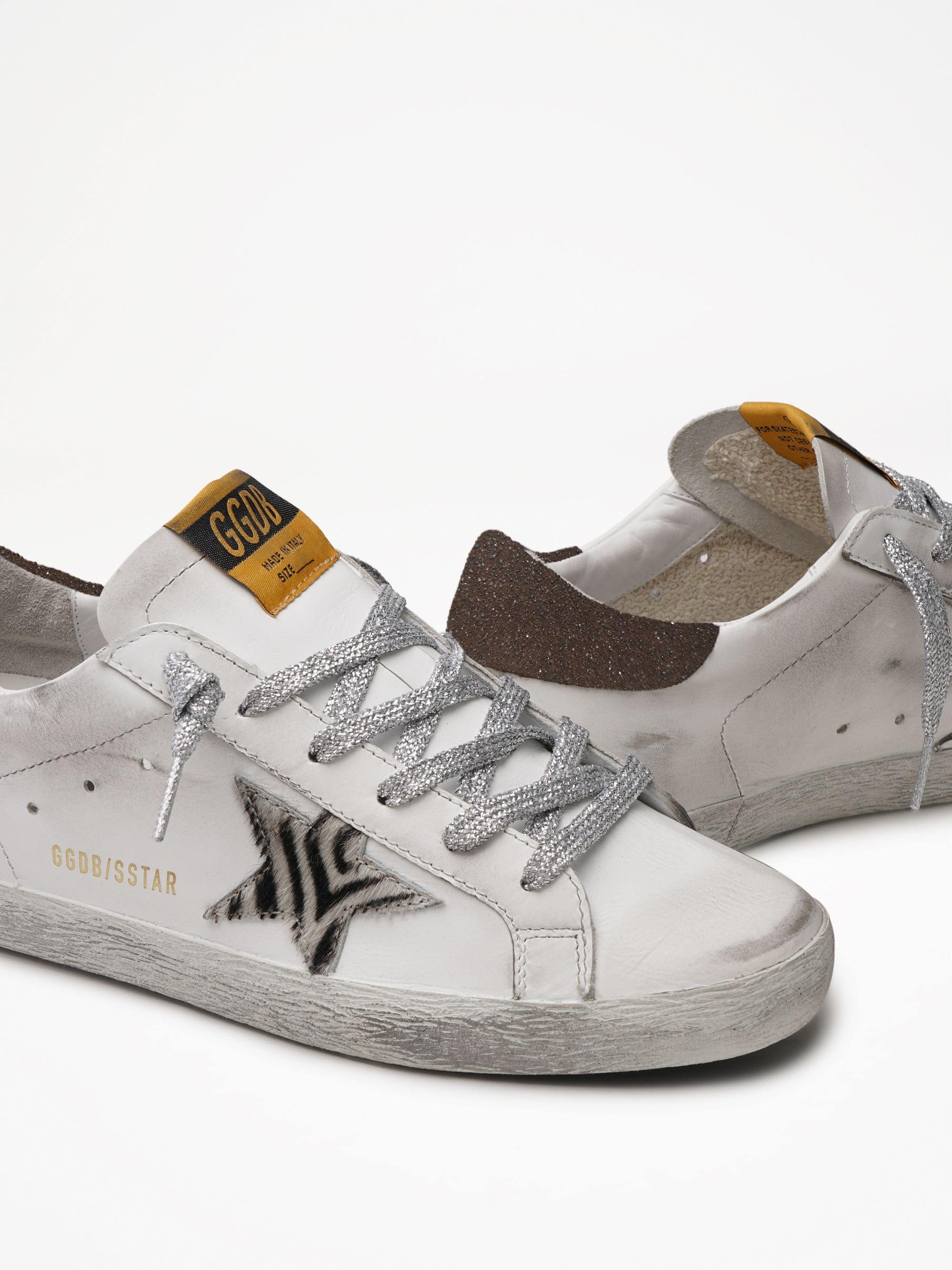 Women | Super-Star Leather Upper Zebra Horsy Star Glitter | White x Black Zebra x Coffee - Image 4