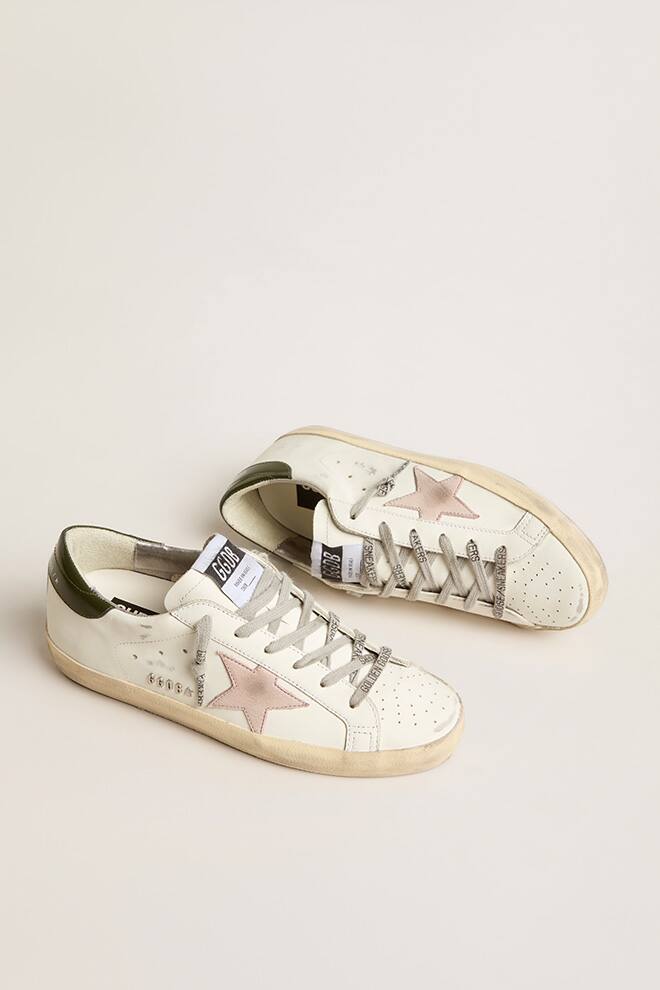 Women | Super-Star Leather with Pink Star & Green Heel Tab | White x Light Pink x Dark Green - Image 4