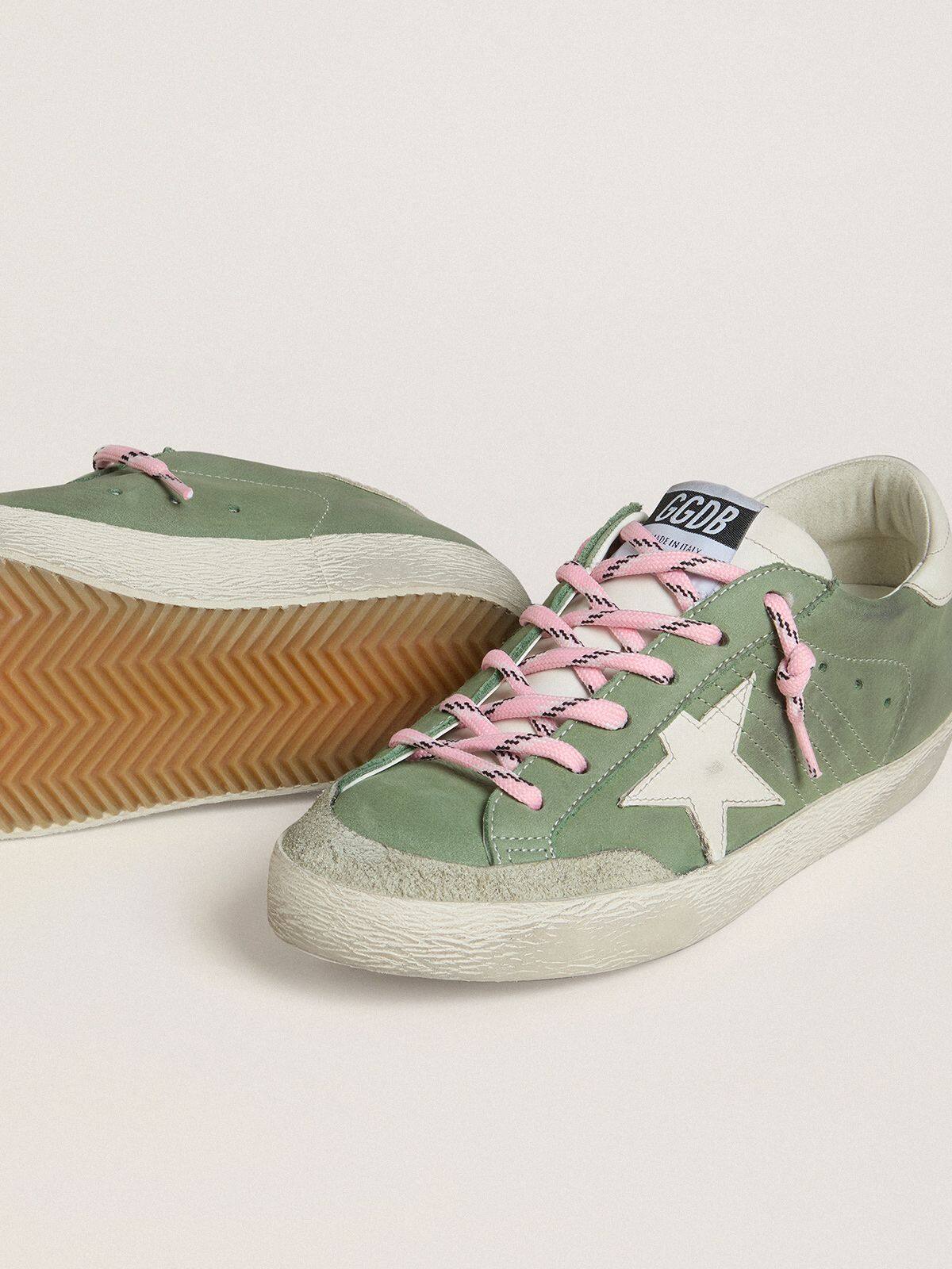Women | Super-Star Ltd Green Nubuck with White Leather Star & Heel Tab | Light Green x White - Image 2