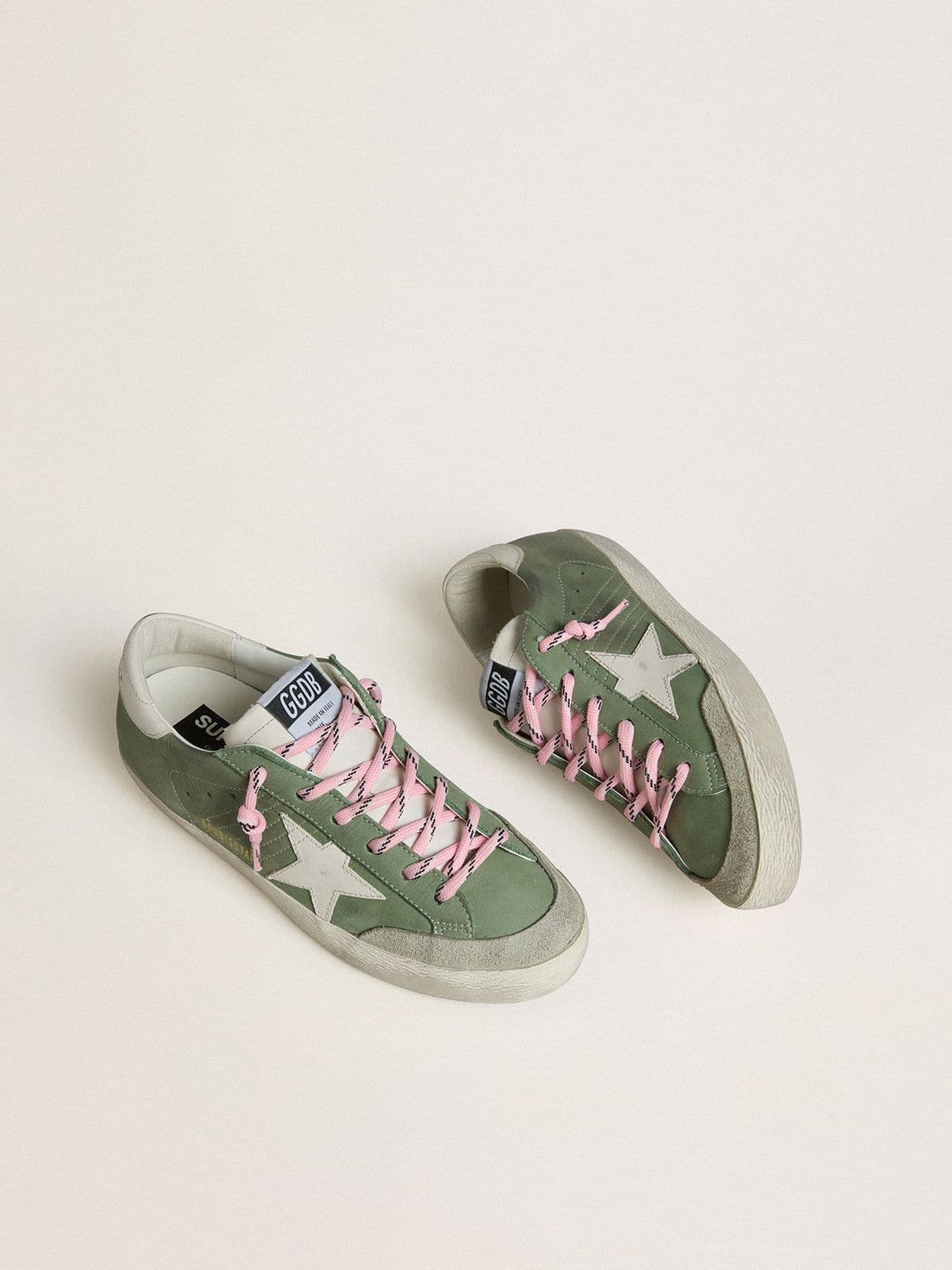 Women | Super-Star Ltd Green Nubuck with White Leather Star & Heel Tab | Light Green x White - Image 4