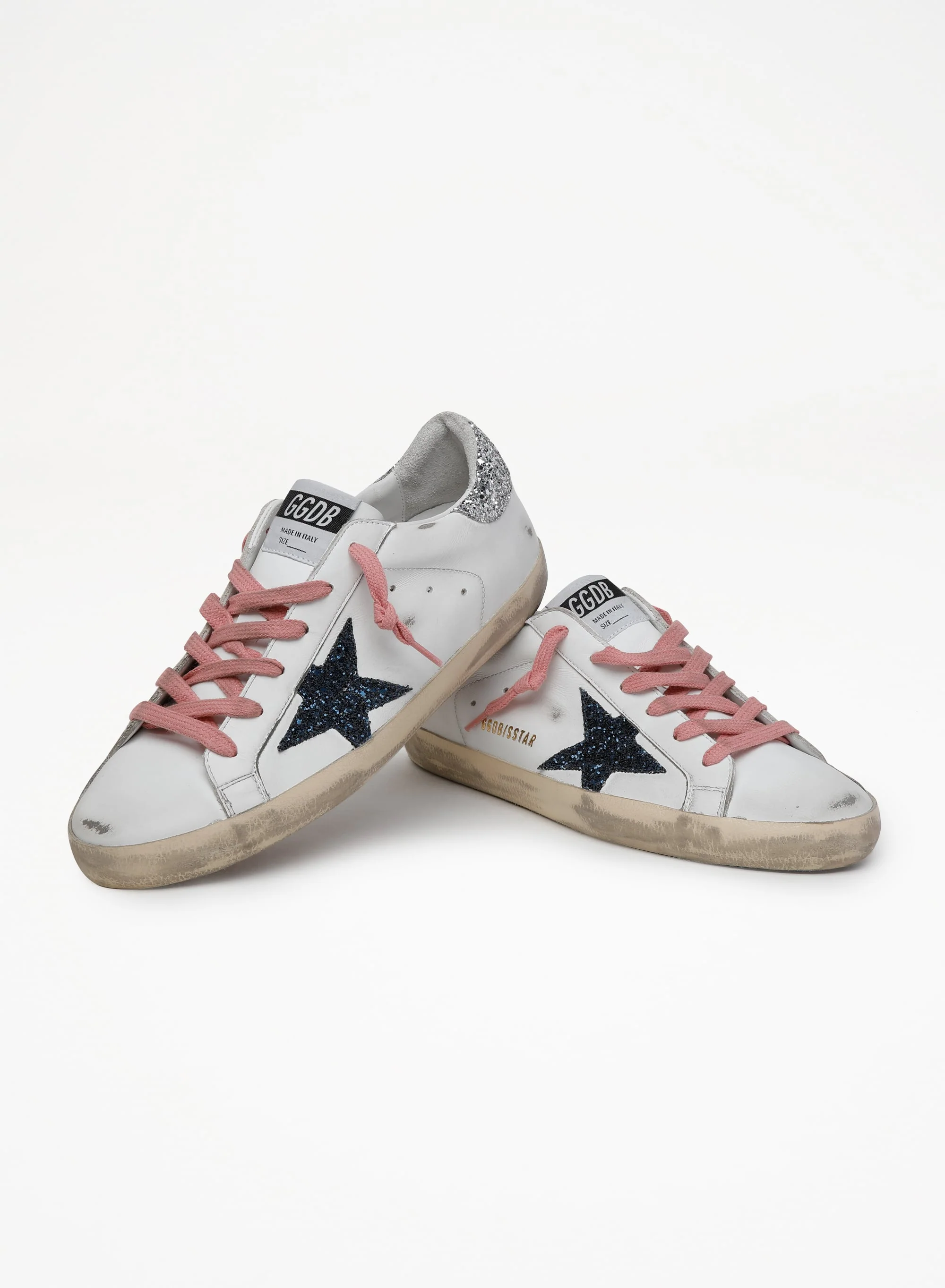 Women | Super-Star Ltd Sneakers with Colored Glitter Star & Heel Tab | White x Dark Blue x Silver - Image 9