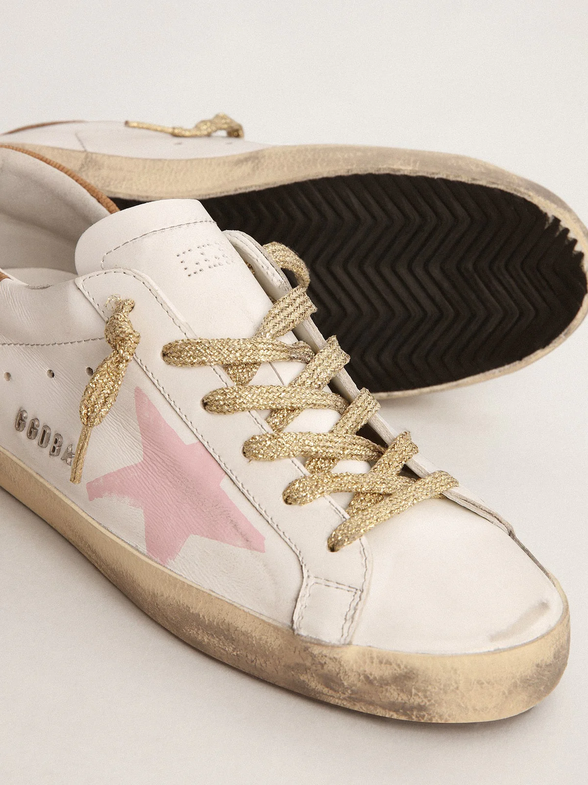 Women | Super-Star Ltd Sneakers with Pink Screen Printed Star & Leather Heel Tab | White x Pink x Light Brown - Image 5