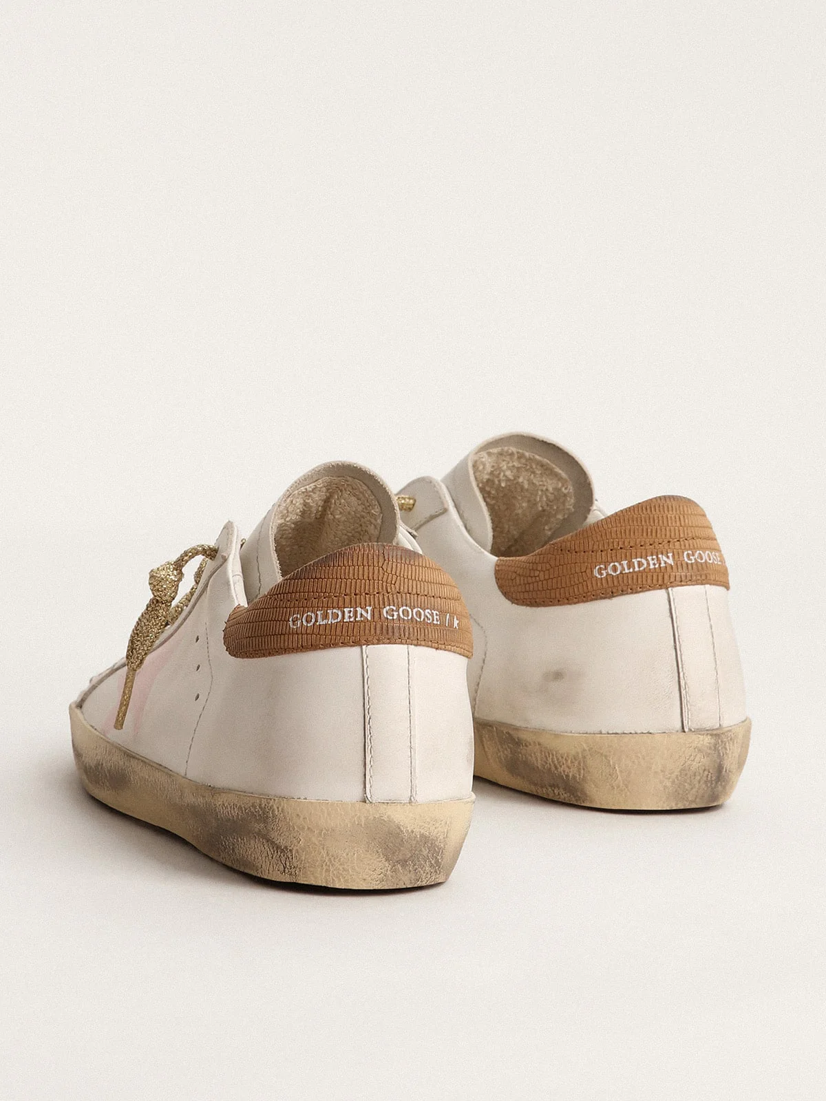 Women | Super-Star Ltd Sneakers with Pink Screen Printed Star & Leather Heel Tab | White x Pink x Light Brown - Image 6