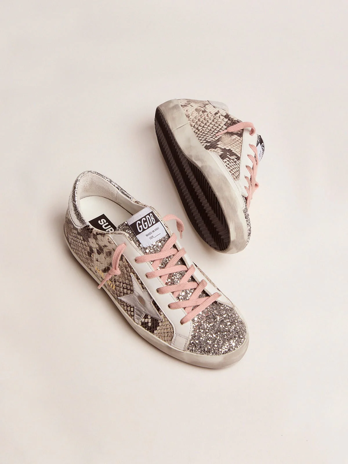 Women | Super-Star Ltd Sneakers with Snake Print & Glitter | Rock Phyton x Silver - Image 5