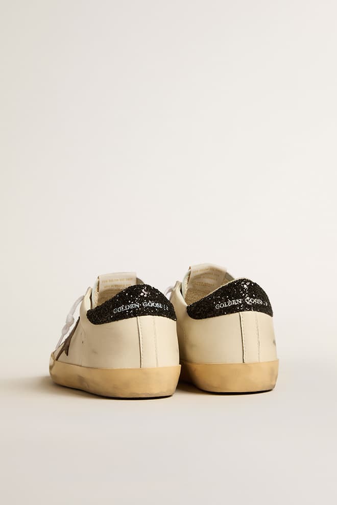 Women | Super-Star Ltd with Laminated Leather Star & Black Glitter Heel Tab | White x Light Brown x Black - Image 6