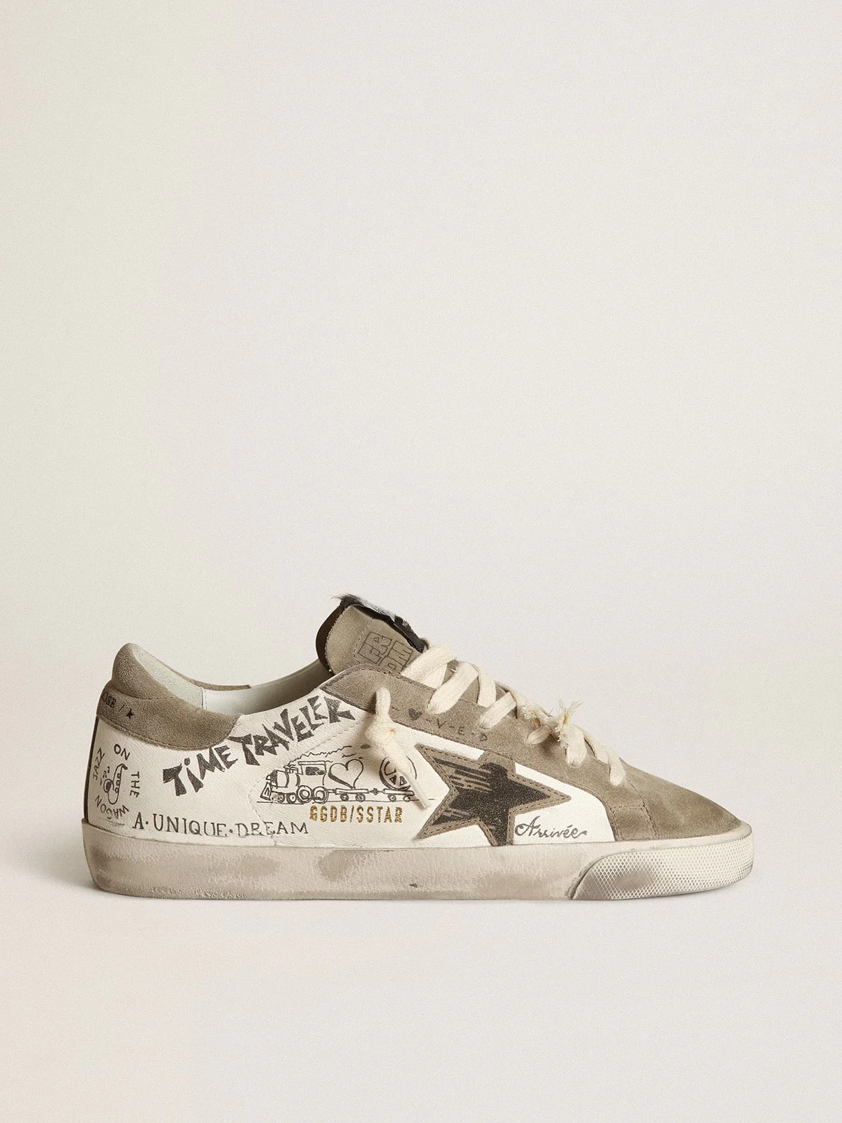 Women | Super-Star Nappa with Gray Star & Heel Tab & Black Lettering | White x Taupe - Image 8