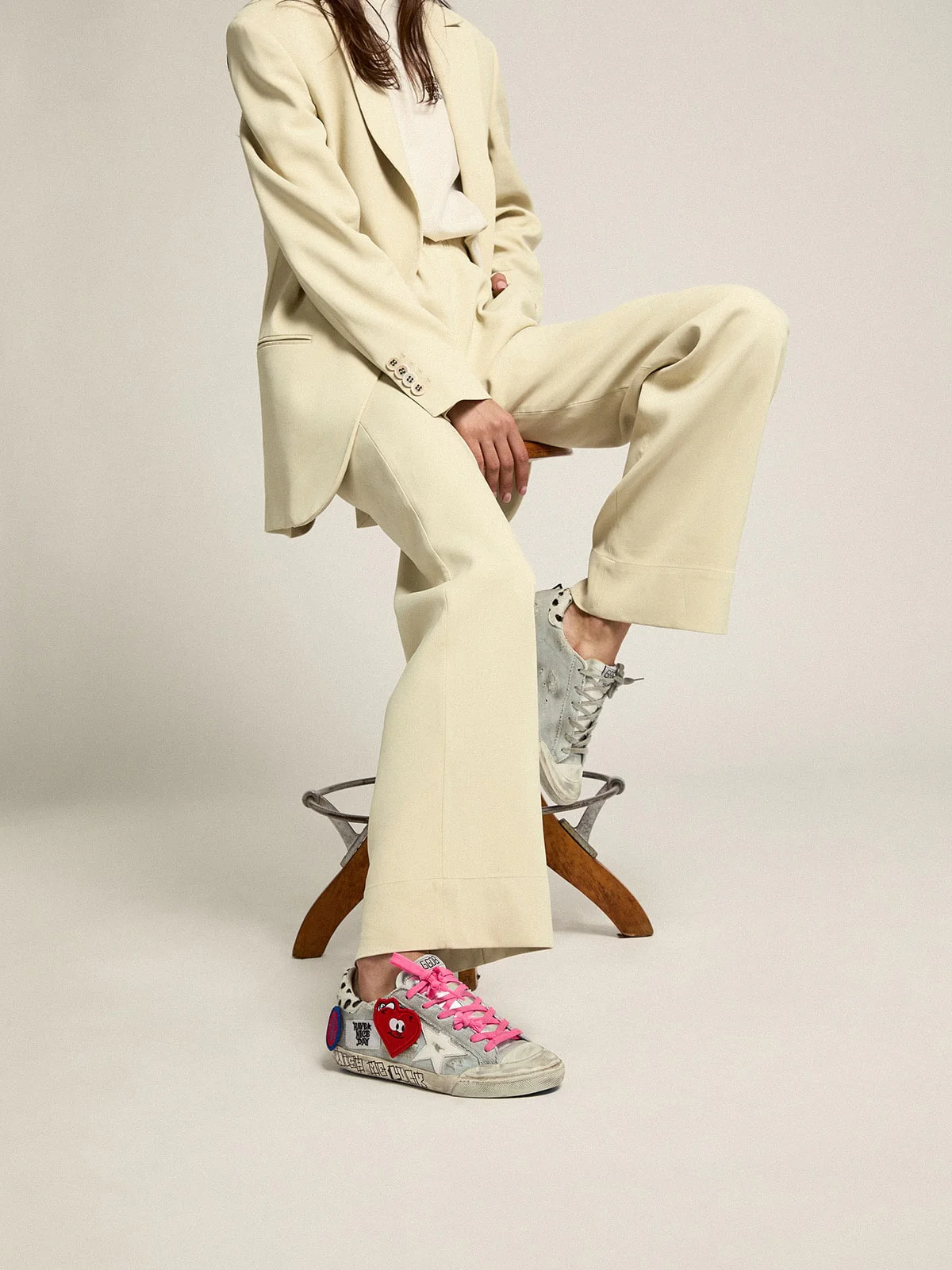 Women | Super-Star Penstar Sneakers Denim with Animal-Print Pony Skin Heel Tab | Light Blue x White x White Black - Image 3
