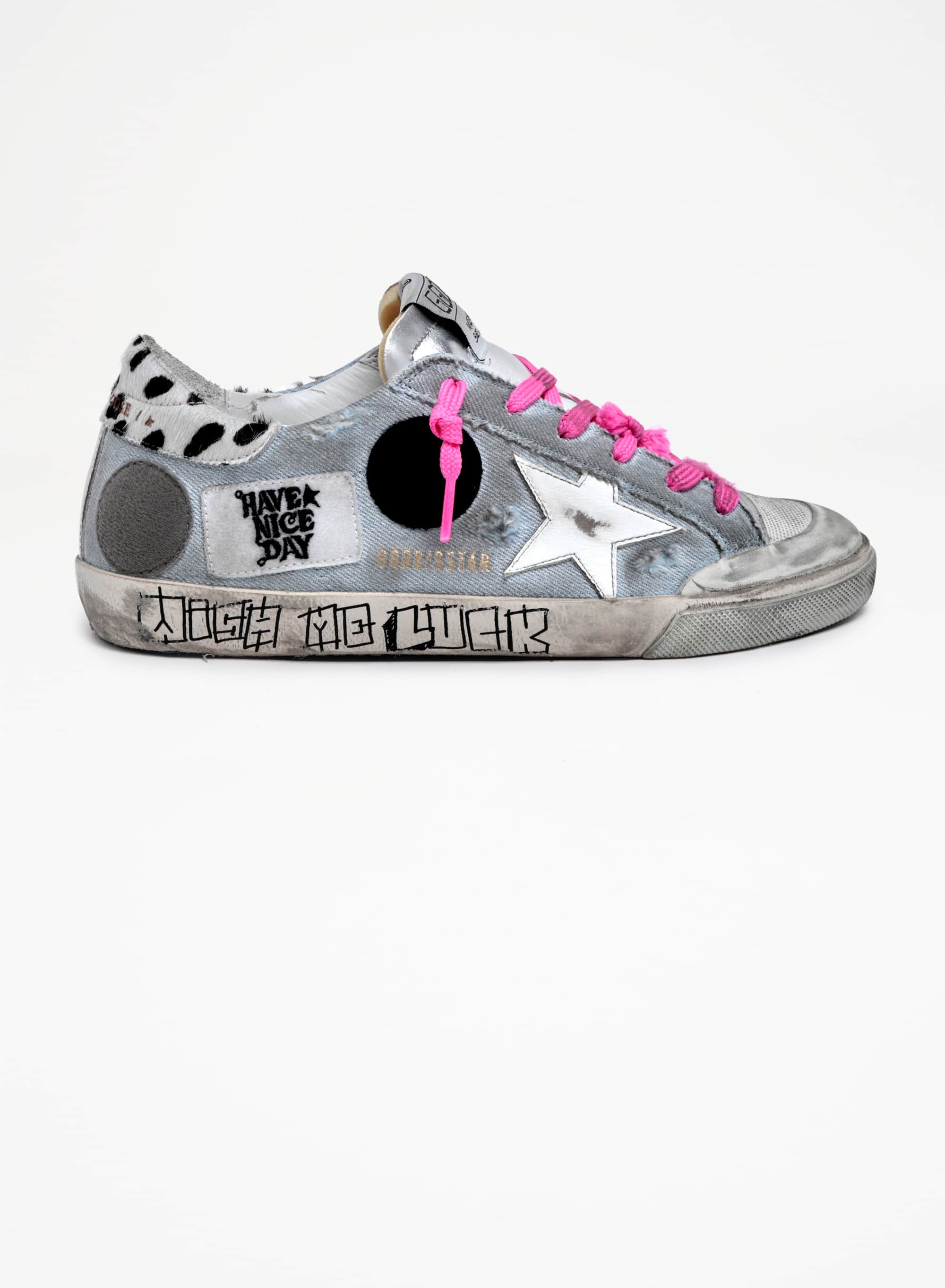 Women | Super-Star Penstar Sneakers Denim with Animal-Print Pony Skin Heel Tab | Light Blue x White x White Black - Image 8