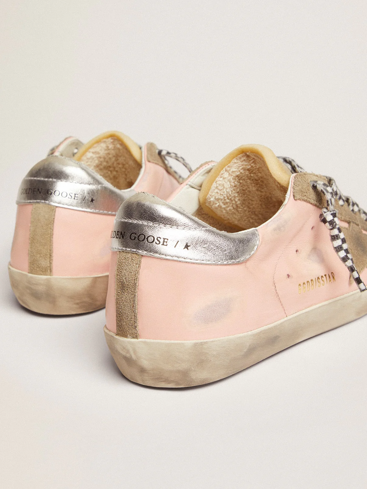 Women | Super-Star Pink Leather & Silver Heel Tab | Baby Pink x Taupe x Beige x Silver - Image 2