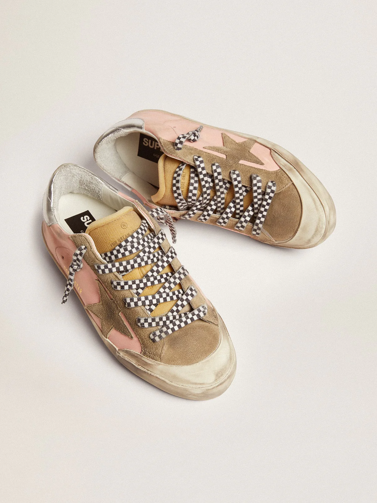 Women | Super-Star Pink Leather & Silver Heel Tab | Baby Pink x Taupe x Beige x Silver - Image 7