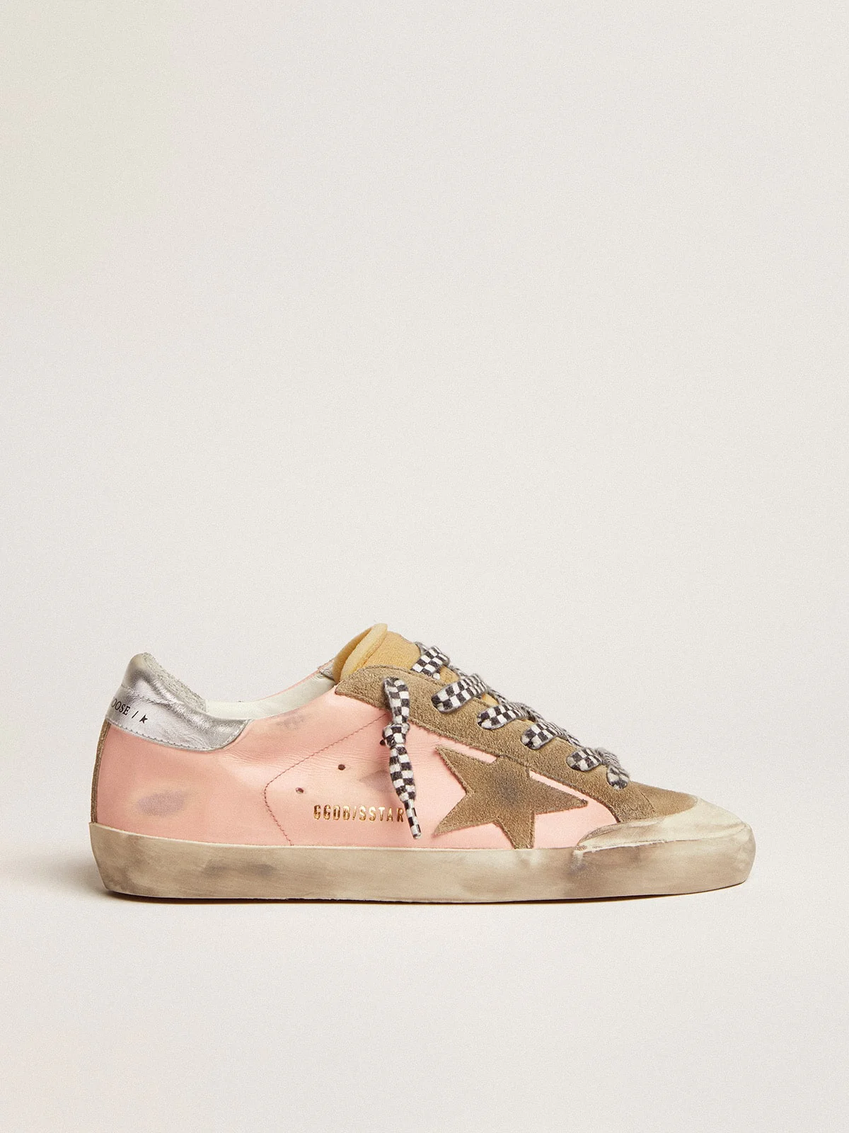 Women | Super-Star Pink Leather & Silver Heel Tab | Baby Pink x Taupe x Beige x Silver - Image 8
