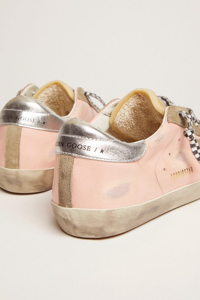 Women | Super-Star Pink Leather & Silver Heel Tab | Baby Pink x Taupe x Beige x Silver - Image 9