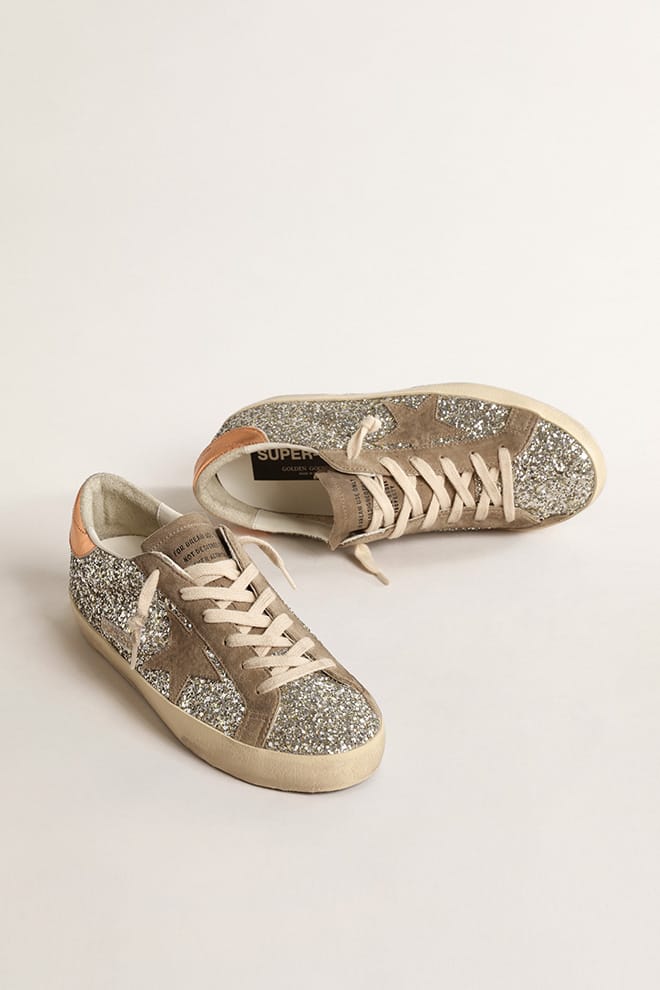 Women | Super-Star Platinum Glitter with Dove-Gray Suede Star | Platinum x Taupe x Peach - Image 4