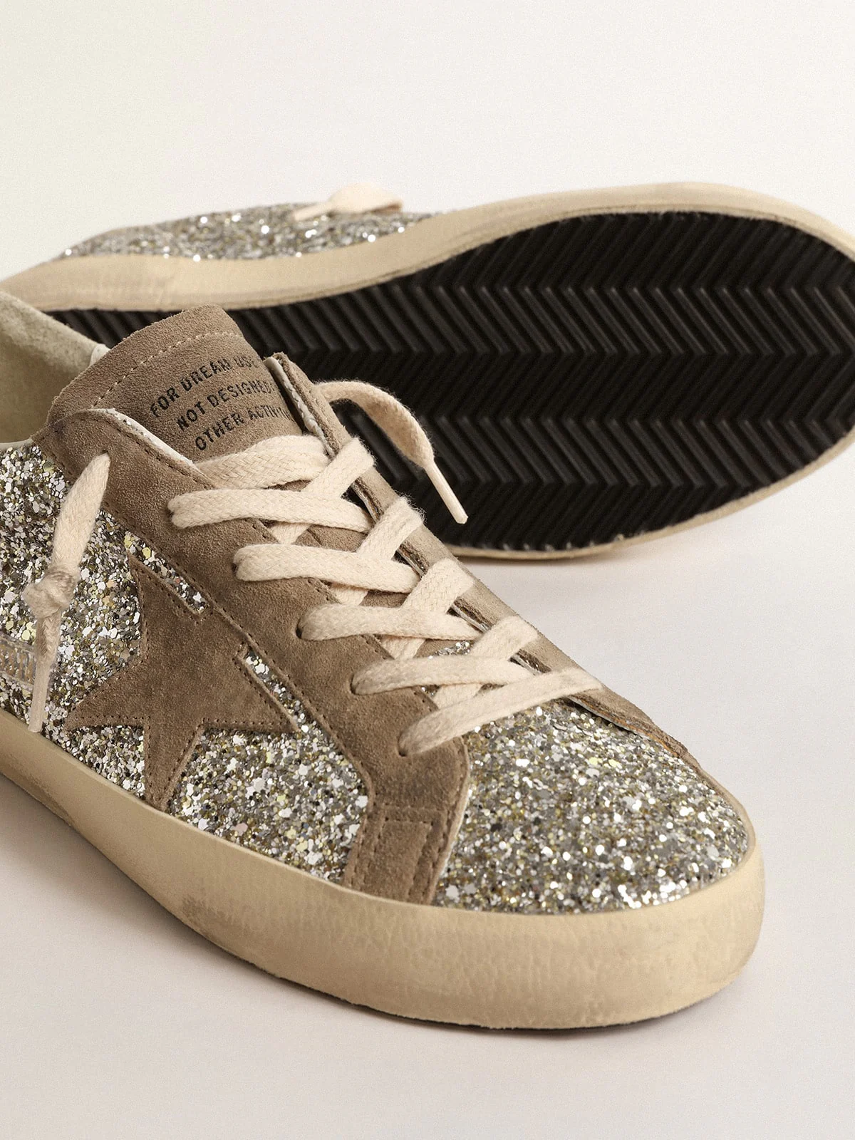 Women | Super-Star Platinum Glitter with Dove-Gray Suede Star | Platinum x Taupe x Peach - Image 6